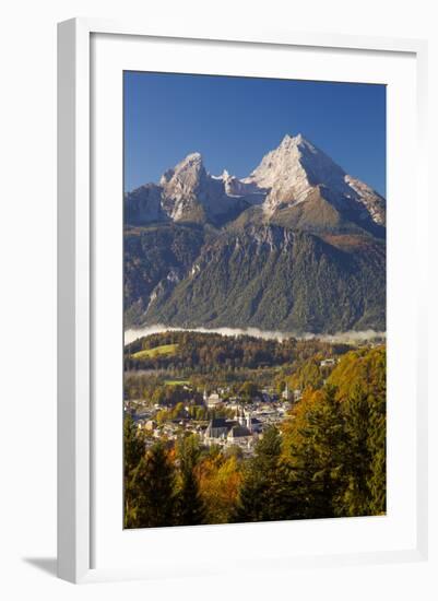 Overview of Berchtesgaden in Autumn with the Watzmann Mountain in the Background-Miles Ertman-Framed Photographic Print