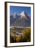 Overview of Berchtesgaden in Autumn with the Watzmann Mountain in the Background-Miles Ertman-Framed Photographic Print