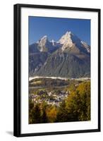 Overview of Berchtesgaden in Autumn with the Watzmann Mountain in the Background-Miles Ertman-Framed Photographic Print