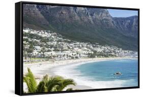 Overview of Clifton Beach with Homes and Mountains in the Bay, Cape Peninsula, Cape Town-Kimberly Walker-Framed Stretched Canvas