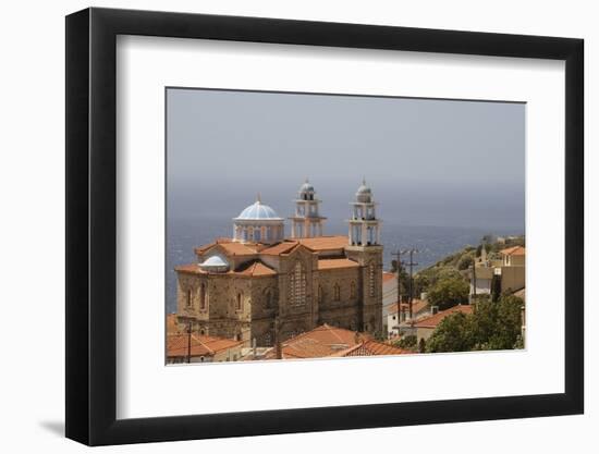 Overview of Marathokambos Church with the Aegean Sea in the Background-Nick Upton-Framed Photographic Print
