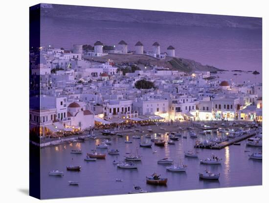Overview of Mykonos Town harbor, Mykonos, Cyclades Islands, Greece-Walter Bibikow-Stretched Canvas