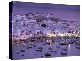 Overview of Mykonos Town harbor, Mykonos, Cyclades Islands, Greece-Walter Bibikow-Stretched Canvas