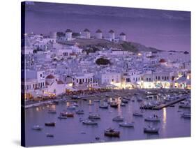 Overview of Mykonos Town harbor, Mykonos, Cyclades Islands, Greece-Walter Bibikow-Stretched Canvas