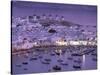 Overview of Mykonos Town harbor, Mykonos, Cyclades Islands, Greece-Walter Bibikow-Stretched Canvas