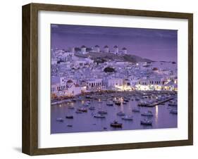 Overview of Mykonos Town harbor, Mykonos, Cyclades Islands, Greece-Walter Bibikow-Framed Premium Photographic Print