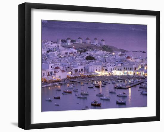 Overview of Mykonos Town harbor, Mykonos, Cyclades Islands, Greece-Walter Bibikow-Framed Premium Photographic Print