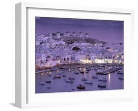 Overview of Mykonos Town harbor, Mykonos, Cyclades Islands, Greece-Walter Bibikow-Framed Premium Photographic Print