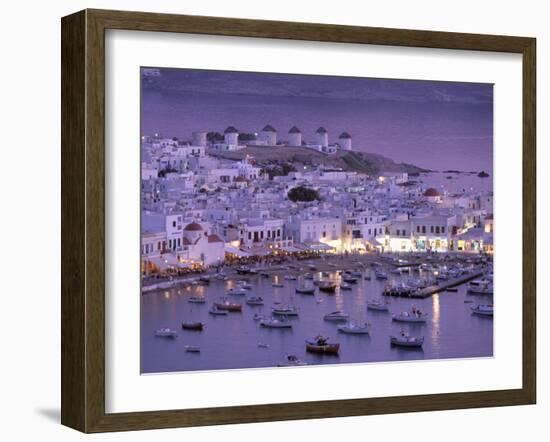 Overview of Mykonos Town harbor, Mykonos, Cyclades Islands, Greece-Walter Bibikow-Framed Photographic Print