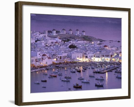 Overview of Mykonos Town harbor, Mykonos, Cyclades Islands, Greece-Walter Bibikow-Framed Photographic Print