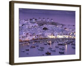 Overview of Mykonos Town harbor, Mykonos, Cyclades Islands, Greece-Walter Bibikow-Framed Photographic Print