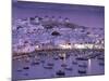 Overview of Mykonos Town harbor, Mykonos, Cyclades Islands, Greece-Walter Bibikow-Mounted Photographic Print