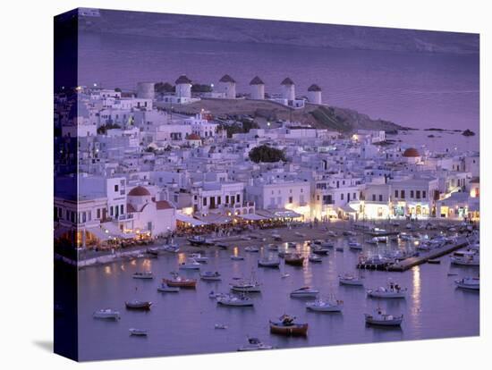 Overview of Mykonos Town harbor, Mykonos, Cyclades Islands, Greece-Walter Bibikow-Stretched Canvas