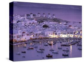 Overview of Mykonos Town harbor, Mykonos, Cyclades Islands, Greece-Walter Bibikow-Stretched Canvas
