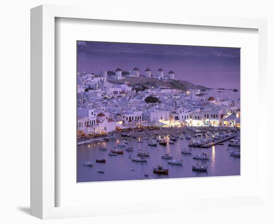 Overview of Mykonos Town harbor, Mykonos, Cyclades Islands, Greece-Walter Bibikow-Framed Photographic Print