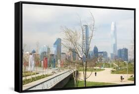 Overview of Skyscrapers Downtown from Bicentennial Park, Santiago, Chile, South America-Kimberly Walker-Framed Stretched Canvas