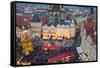 Overview of the Christmas Market and the Church of Our Lady of Tyn on the Old Town Square-Miles Ertman-Framed Stretched Canvas