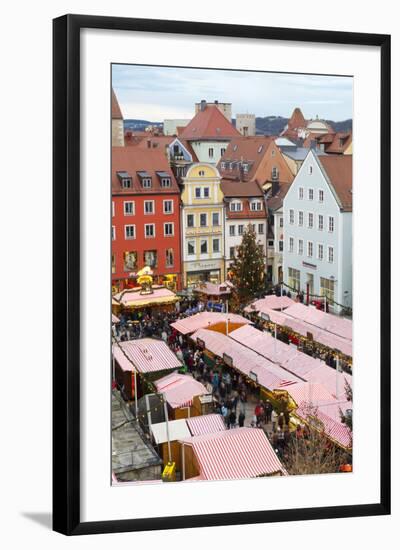 Overview of the Christmas Market in Neupfarrplatz, Regensburg, Bavaria, Germany, Europe-Miles Ertman-Framed Photographic Print