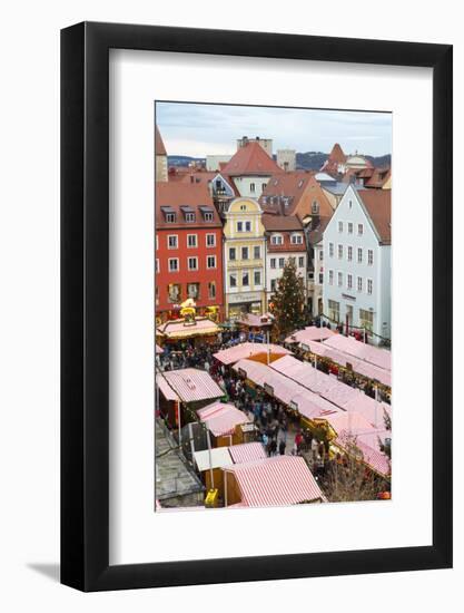 Overview of the Christmas Market in Neupfarrplatz, Regensburg, Bavaria, Germany, Europe-Miles Ertman-Framed Photographic Print