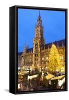 Overview of the Marienplatz Christmas Market and the New Town Hall, Munich, Bavaria, Germany-Miles Ertman-Framed Stretched Canvas