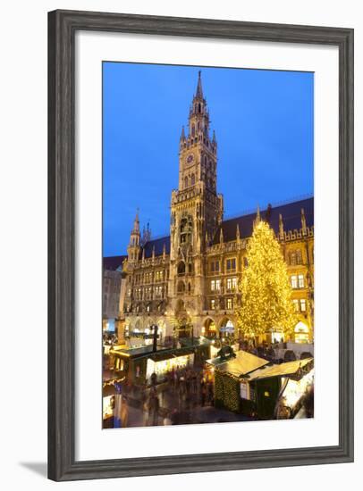 Overview of the Marienplatz Christmas Market and the New Town Hall, Munich, Bavaria, Germany-Miles Ertman-Framed Photographic Print