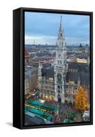 Overview of the Marienplatz Christmas Market and the New Town Hall, Munich, Bavaria, Germany-Miles Ertman-Framed Stretched Canvas