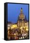 Overview of the New Market Christmas Market Beneath the Frauenkirche, Dresden, Saxony, Germany-Miles Ertman-Framed Stretched Canvas