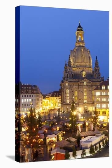 Overview of the New Market Christmas Market Beneath the Frauenkirche, Dresden, Saxony, Germany-Miles Ertman-Stretched Canvas