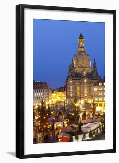 Overview of the New Market Christmas Market Beneath the Frauenkirche, Dresden, Saxony, Germany-Miles Ertman-Framed Photographic Print