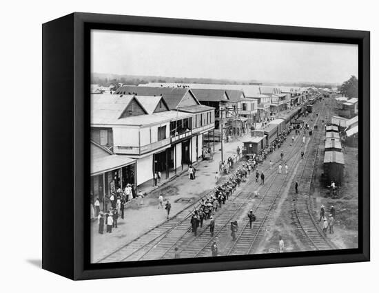 Overview of Town and Railroad Tracks-null-Framed Stretched Canvas