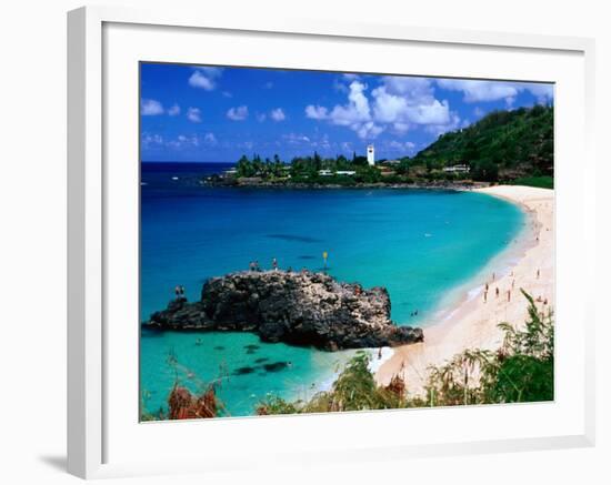 Overview of Waimea Bay on the North Shore, Waimea, U.S.A.-Ann Cecil-Framed Photographic Print