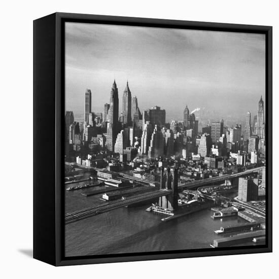 Overview Picture Looking at the Brooklyn Bridge to Manhattan-Dmitri Kessel-Framed Stretched Canvas