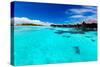 Overwater Bungallows in Blue Lagoon around Tropical Island-Martin Valigursky-Stretched Canvas