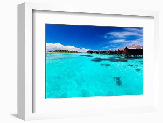 Overwater Bungallows in Blue Lagoon around Tropical Island-Martin Valigursky-Framed Photographic Print