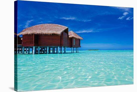 Overwater Bungalow in Blue Lagoon around Tropical Island-Martin Valigursky-Stretched Canvas