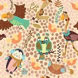Cute Seamless Pattern with Cute Various Birds.Penguin, Ostrich, Eagle, Owl, Duck, Quail, Bird-Ovocheva-Art Print