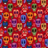 Seamless Pattern-Mexican Day of the Dead. Cute Skulls and Flowers in a Colorful Style.-Ovocheva-Art Print