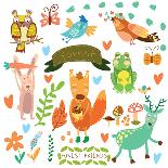 Very Cute Alphabet.F Letter. Flamingos, Figs, Fox, Frog.-Ovocheva-Art Print