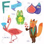 Very Cute Alphabet.F Letter. Flamingos, Figs, Fox, Frog.-Ovocheva-Art Print