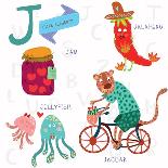 Very Cute Alphabet.F Letter. Flamingos, Figs, Fox, Frog.-Ovocheva-Art Print