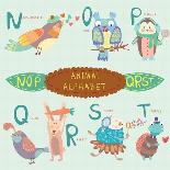 Very Cute Alphabet. N, O, P, Q, R, S, T Letters. Nightingale, Owl, Penguin, Quail, Rabbit, Sheep, T-Ovocheva-Art Print