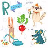 Very Cute Alphabet. N, O, P, Q, R, S, T Letters. Nightingale, Owl, Penguin, Quail, Rabbit, Sheep, T-Ovocheva-Art Print