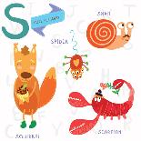 Very Cute Alphabet.F Letter. Flamingos, Figs, Fox, Frog.-Ovocheva-Art Print