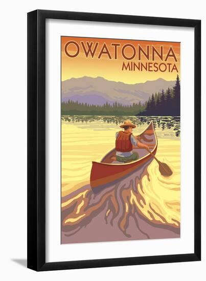 Owatonna, Minnesota - Canoe Scene-Lantern Press-Framed Art Print