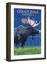 Owatonna, Minnesota - Moose at Night-Lantern Press-Framed Art Print