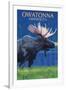 Owatonna, Minnesota - Moose at Night-Lantern Press-Framed Art Print