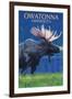 Owatonna, Minnesota - Moose at Night-Lantern Press-Framed Art Print