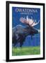 Owatonna, Minnesota - Moose at Night-Lantern Press-Framed Art Print