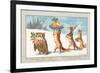 Owl and Foxes Carrying Christmas Feast, Christmas Card-null-Framed Giclee Print