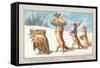 Owl and Foxes Carrying Christmas Feast, Christmas Card-null-Framed Stretched Canvas